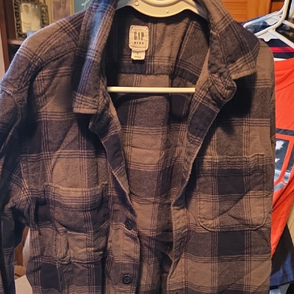 GAP Boy's Black and Gray Checkered Shirt Jacket